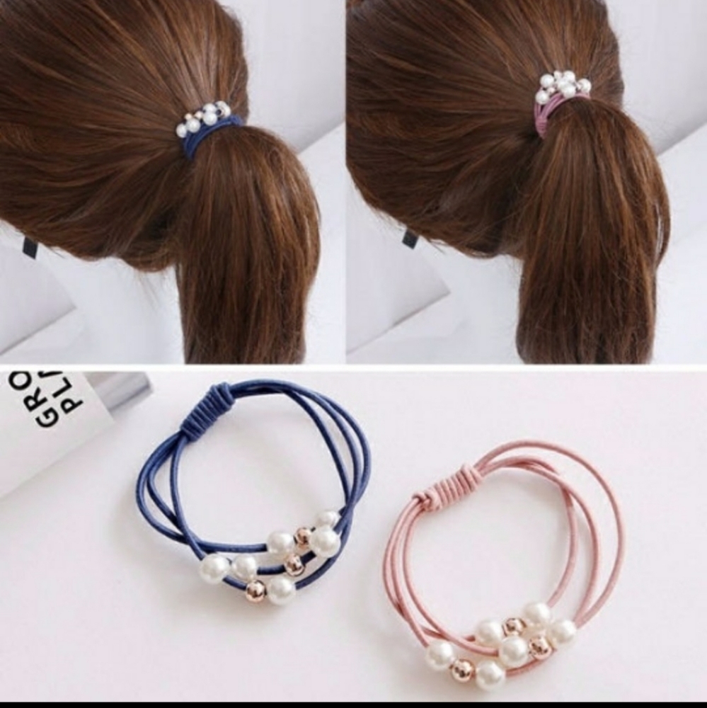 Beaded hair elastic set of 5 colors - Picture 2 of 7